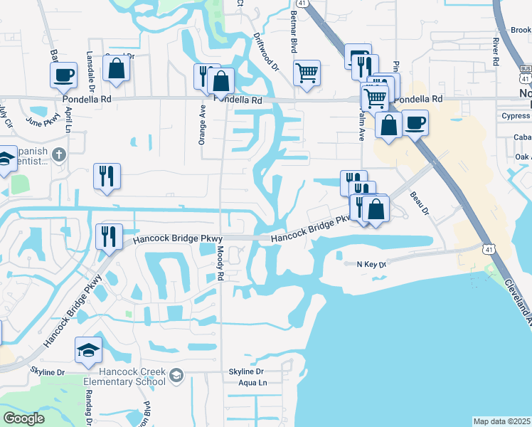 map of restaurants, bars, coffee shops, grocery stores, and more near 423 Seaworthy Road in North Fort Myers