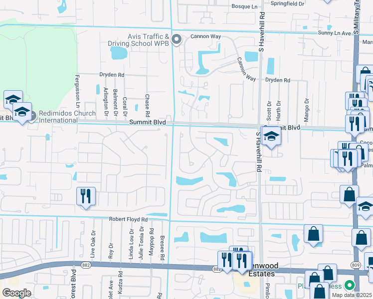 map of restaurants, bars, coffee shops, grocery stores, and more near 1080 Summit Place Circle in West Palm Beach