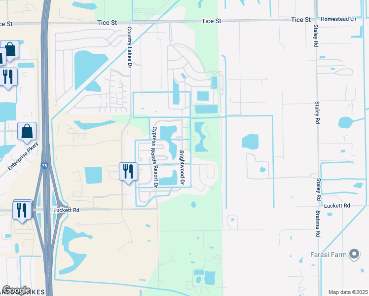map of restaurants, bars, coffee shops, grocery stores, and more near 5681 Brightwood Drive in Fort Myers
