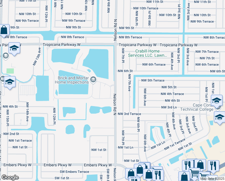 map of restaurants, bars, coffee shops, grocery stores, and more near 417 Nelson Rd in Cape Coral