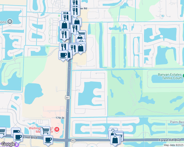 map of restaurants, bars, coffee shops, grocery stores, and more near 1272 Sandstone Ridge Court in West Palm Beach