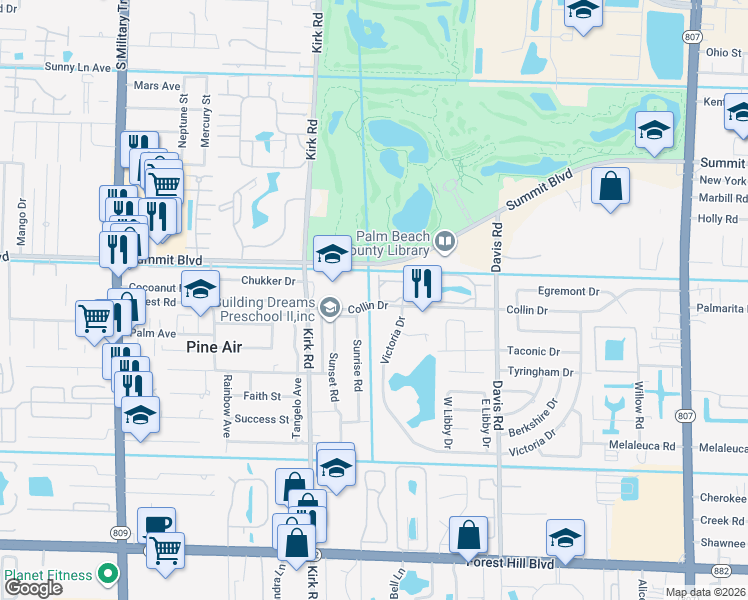 map of restaurants, bars, coffee shops, grocery stores, and more near 3784 Collinwood Lane in West Palm Beach