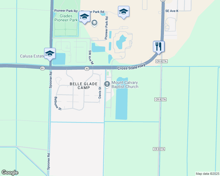 map of restaurants, bars, coffee shops, grocery stores, and more near 273 1st Street in Belle Glade