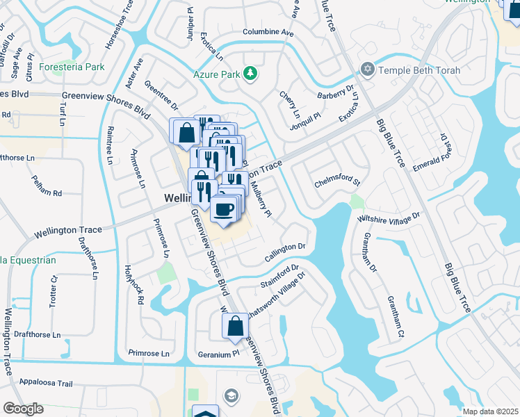 map of restaurants, bars, coffee shops, grocery stores, and more near 1198 Mulberry Place in Wellington