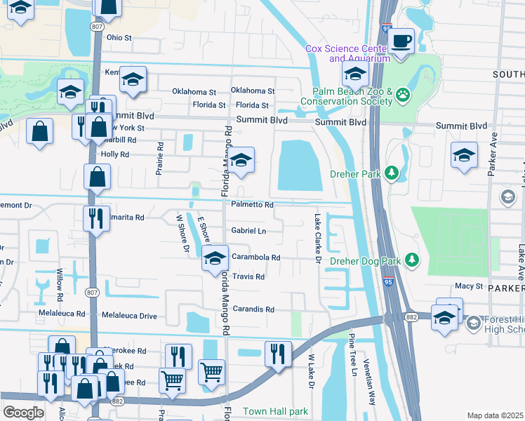 map of restaurants, bars, coffee shops, grocery stores, and more near 1039 Jason Way in West Palm Beach