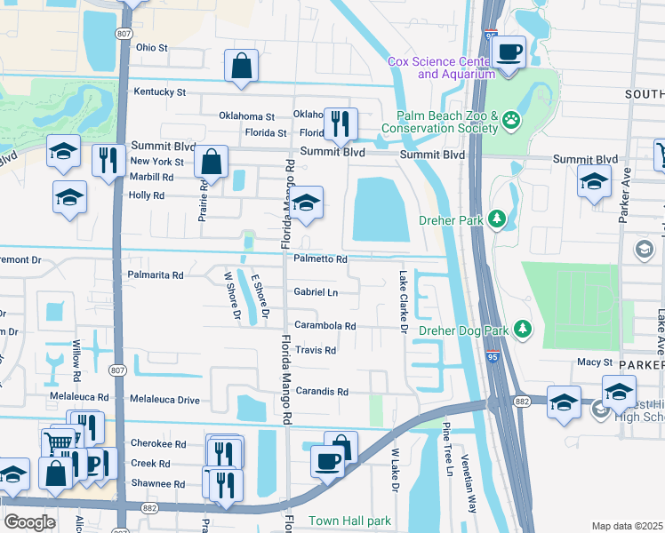 map of restaurants, bars, coffee shops, grocery stores, and more near 1039 Jason Way in West Palm Beach
