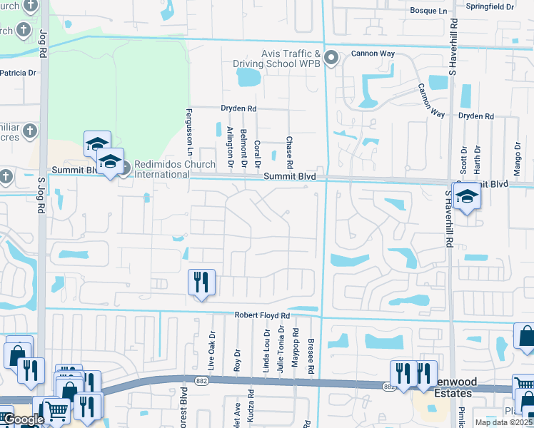 map of restaurants, bars, coffee shops, grocery stores, and more near 1262 Sweet Violet Way in West Palm Beach