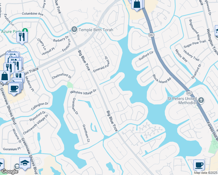 map of restaurants, bars, coffee shops, grocery stores, and more near 13065 Meadowbreeze Drive in Wellington