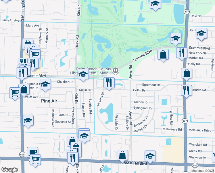map of restaurants, bars, coffee shops, grocery stores, and more near 3705 Collinwood Lane in West Palm Beach