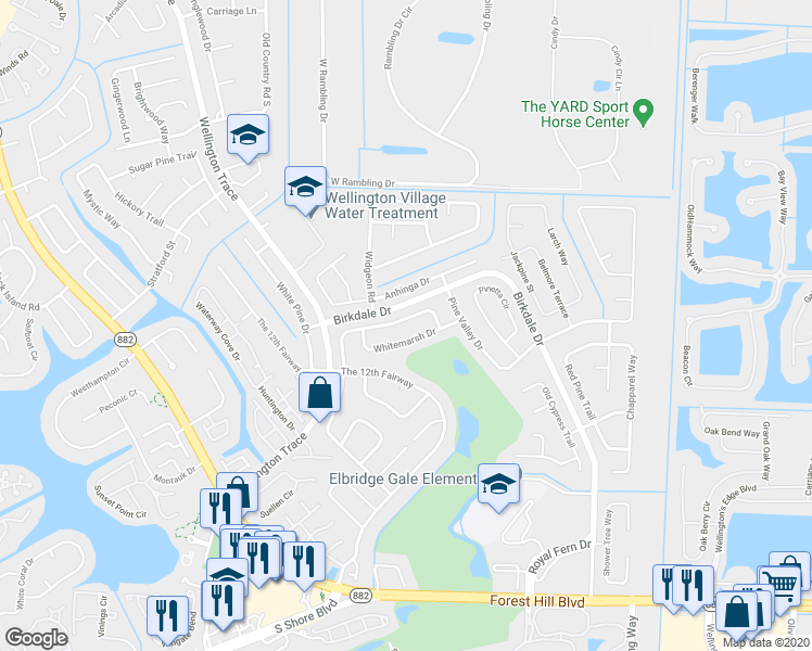 map of restaurants, bars, coffee shops, grocery stores, and more near 1302 Wyndcliff Drive in Wellington