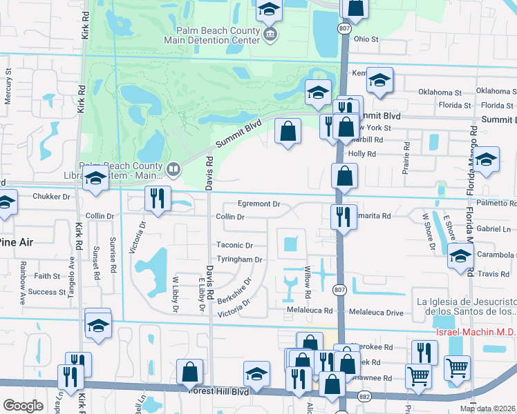 map of restaurants, bars, coffee shops, grocery stores, and more near 3145 Collin Drive in West Palm Beach
