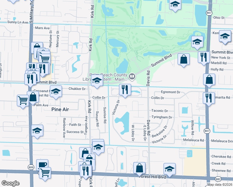 map of restaurants, bars, coffee shops, grocery stores, and more near 3705 Collinwood Lane in West Palm Beach