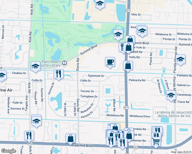 map of restaurants, bars, coffee shops, grocery stores, and more near 3145 Collin Drive in West Palm Beach