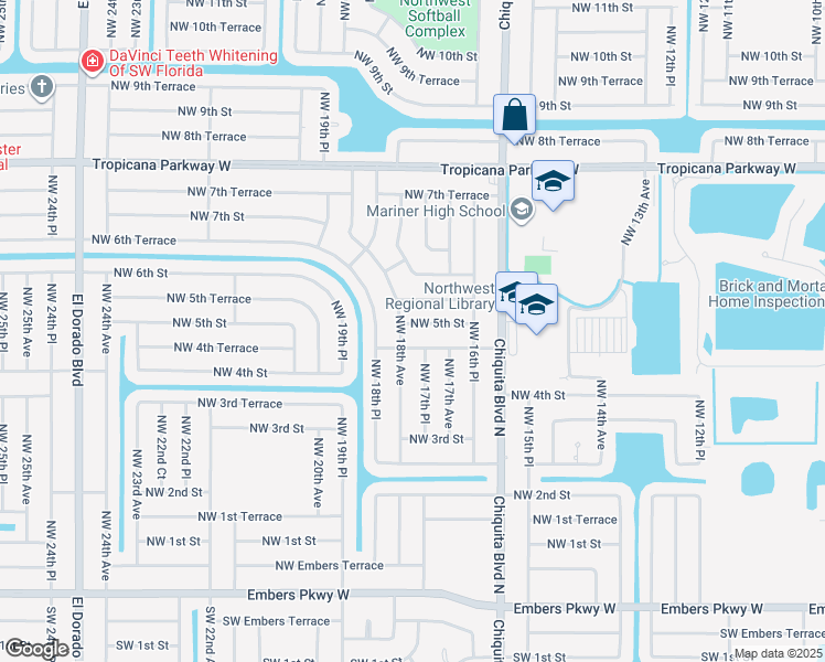 map of restaurants, bars, coffee shops, grocery stores, and more near 452 Northwest 18th Avenue in Cape Coral