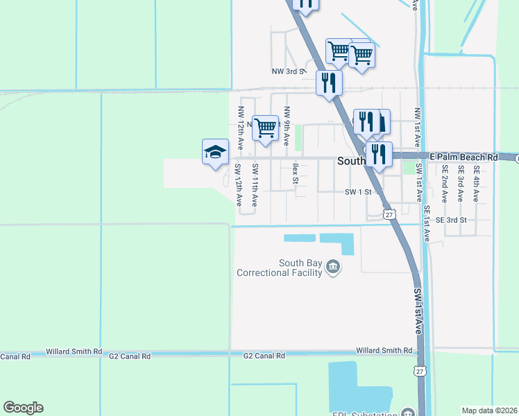 map of restaurants, bars, coffee shops, grocery stores, and more near 275 Southwest 11th Avenue in South Bay
