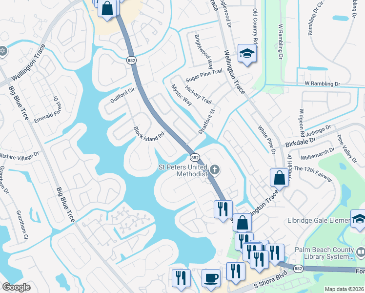 map of restaurants, bars, coffee shops, grocery stores, and more near 12500 Forest Hill Boulevard in Wellington
