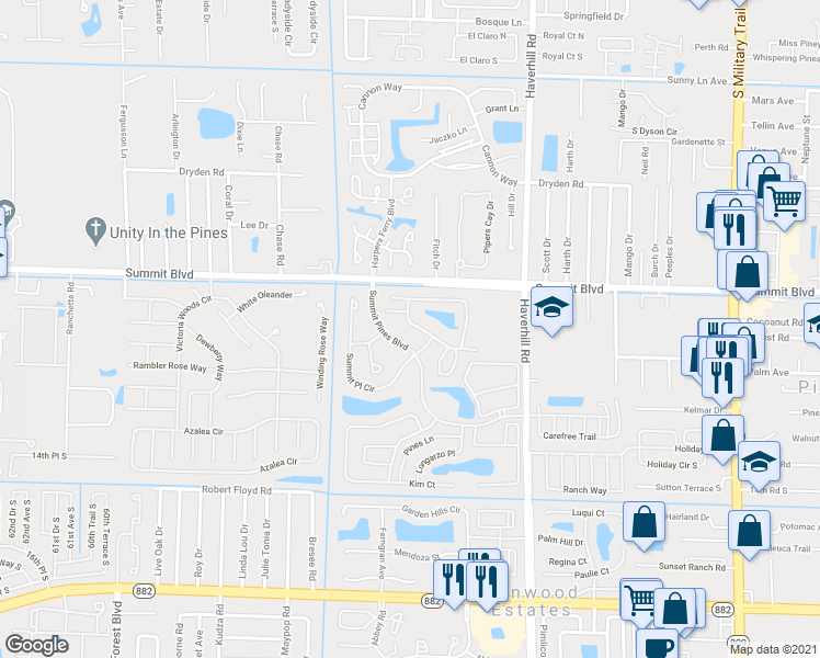 map of restaurants, bars, coffee shops, grocery stores, and more near 1164 Summit Trail Circle in West Palm Beach