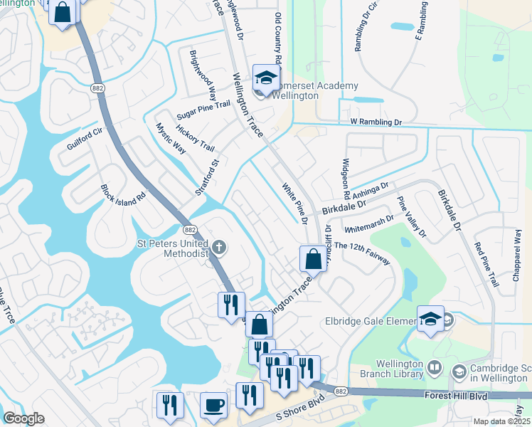 map of restaurants, bars, coffee shops, grocery stores, and more near 12071 Palm Cove Lane in Wellington