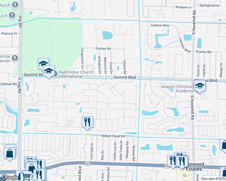 map of restaurants, bars, coffee shops, grocery stores, and more near 1262 Sweet Violet Way in West Palm Beach