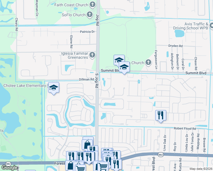 map of restaurants, bars, coffee shops, grocery stores, and more near 1060 Parkside Green Drive in Greenacres