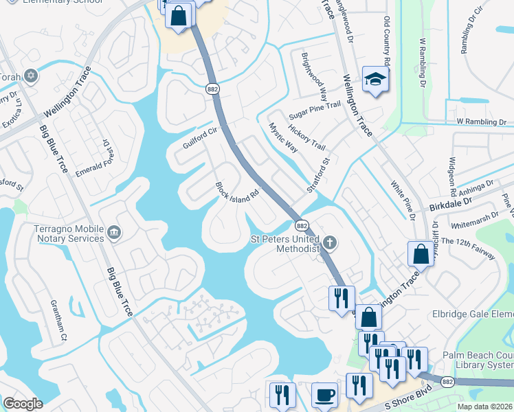 map of restaurants, bars, coffee shops, grocery stores, and more near 1346 Sailboat Circle in Wellington