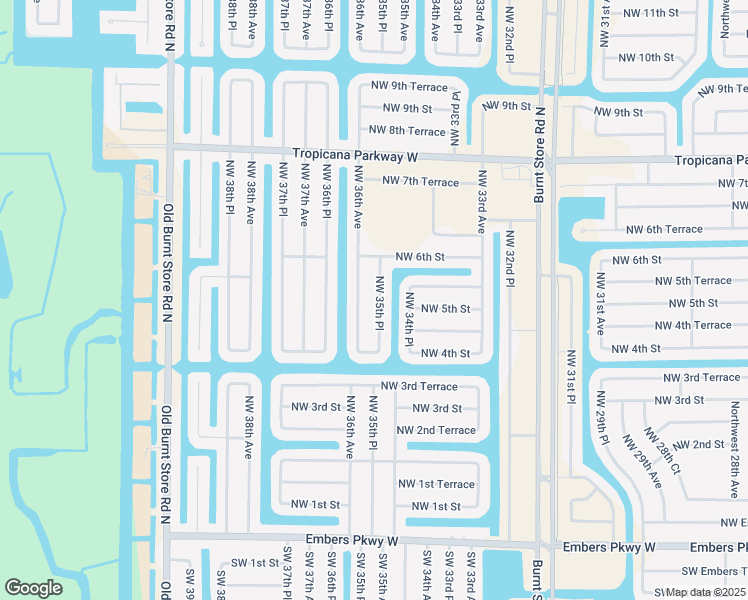 map of restaurants, bars, coffee shops, grocery stores, and more near 504 Northwest 35th Place in Cape Coral