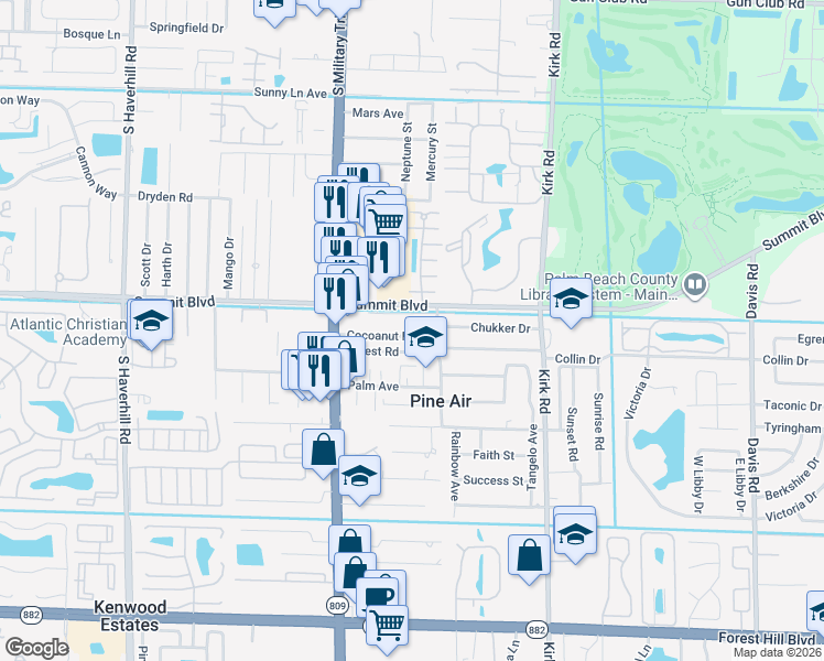 map of restaurants, bars, coffee shops, grocery stores, and more near 4315 Cocoanut Road in West Palm Beach