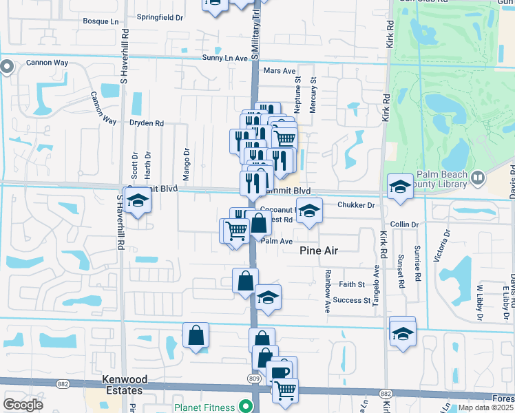 map of restaurants, bars, coffee shops, grocery stores, and more near in Palm Beach County