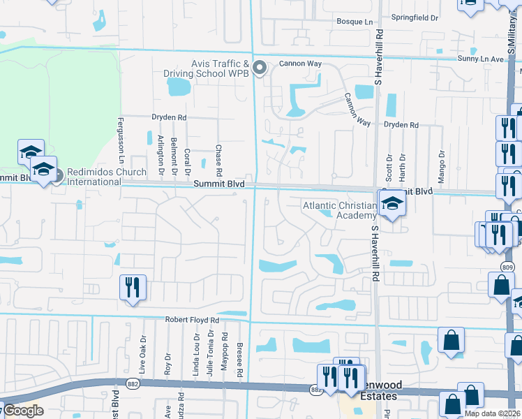 map of restaurants, bars, coffee shops, grocery stores, and more near 1058 Winding Rose Way in West Palm Beach