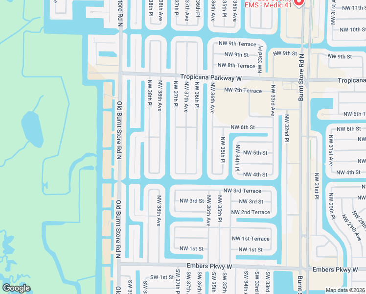 map of restaurants, bars, coffee shops, grocery stores, and more near 519 Northwest 37th Avenue in Cape Coral