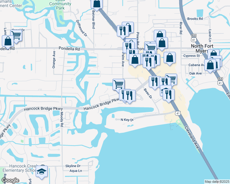 map of restaurants, bars, coffee shops, grocery stores, and more near C Marinatown Lane in North Fort Myers