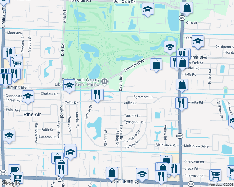 map of restaurants, bars, coffee shops, grocery stores, and more near 3523 Tamarack Trail in West Palm Beach