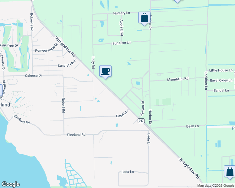 map of restaurants, bars, coffee shops, grocery stores, and more near 13830 Stringfellow Road in Bokeelia