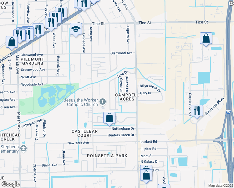 map of restaurants, bars, coffee shops, grocery stores, and more near 830 Cayce Lane in Fort Myers