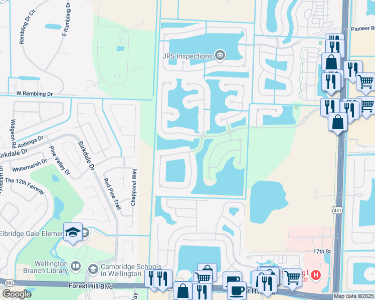 map of restaurants, bars, coffee shops, grocery stores, and more near 1251 Beacon Circle in Wellington