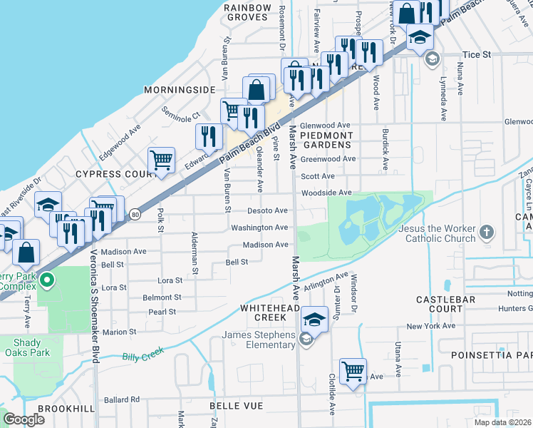 map of restaurants, bars, coffee shops, grocery stores, and more near 4139 Desoto Avenue in Fort Myers