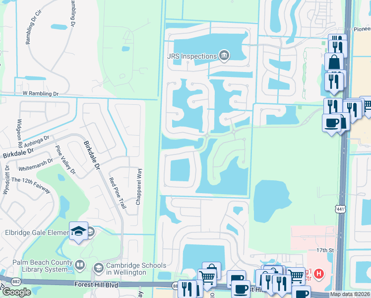 map of restaurants, bars, coffee shops, grocery stores, and more near 1261 Beacon Circle in West Palm Beach