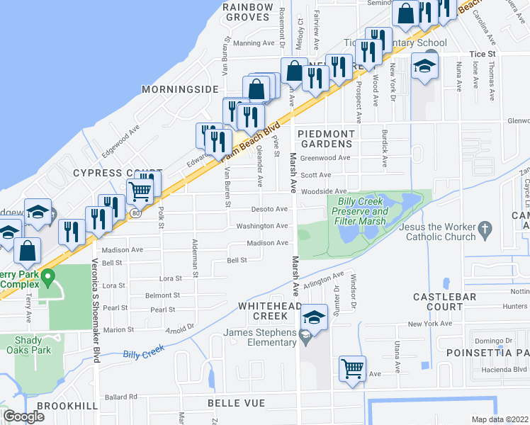 map of restaurants, bars, coffee shops, grocery stores, and more near 4102 Desoto Avenue in Fort Myers