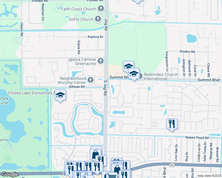 map of restaurants, bars, coffee shops, grocery stores, and more near 1140 Parkside Green Drive in Greenacres