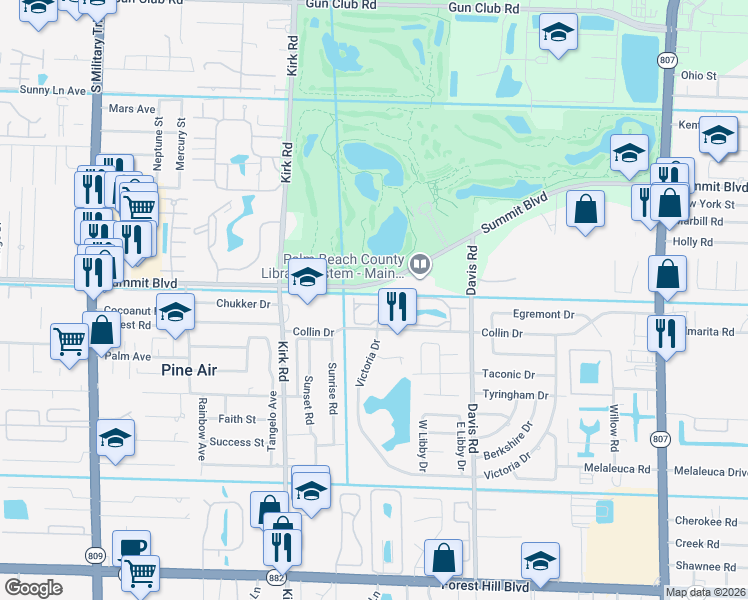 map of restaurants, bars, coffee shops, grocery stores, and more near in Palm Beach County