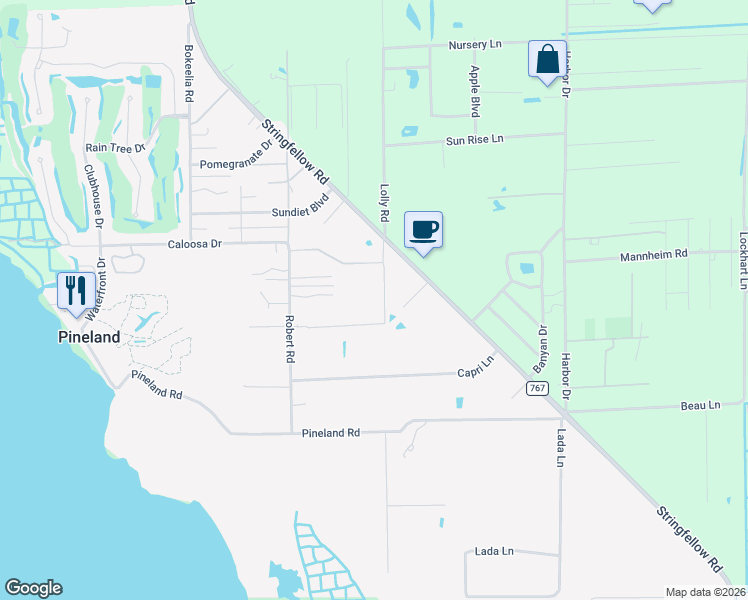 map of restaurants, bars, coffee shops, grocery stores, and more near 7050 Guava Avenue in Bokeelia