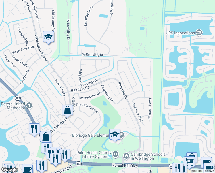 map of restaurants, bars, coffee shops, grocery stores, and more near 1194 Pine Valley Drive in Wellington