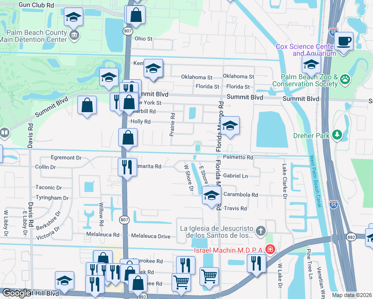 map of restaurants, bars, coffee shops, grocery stores, and more near 2711 Flamango Lake Drive in West Palm Beach