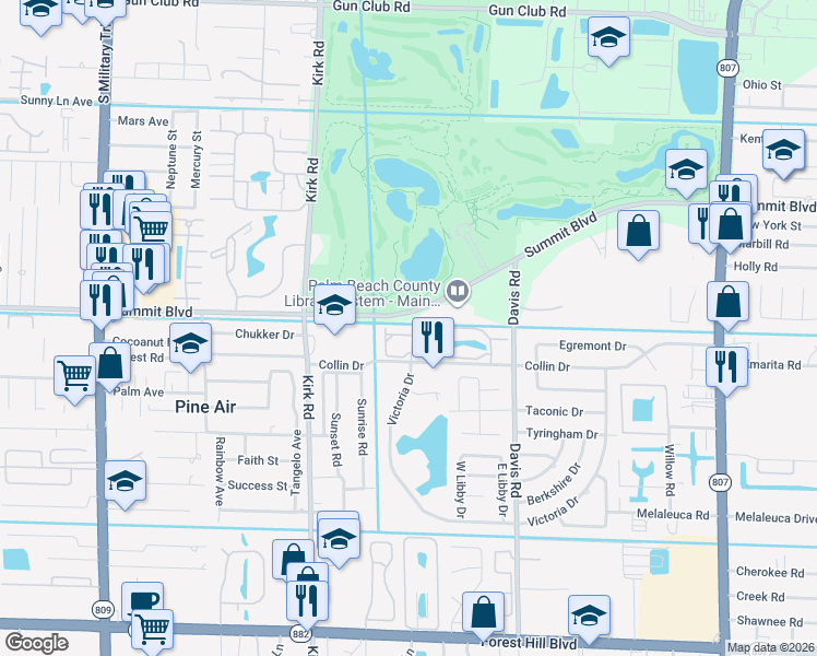 map of restaurants, bars, coffee shops, grocery stores, and more near in Palm Beach County