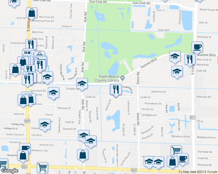 map of restaurants, bars, coffee shops, grocery stores, and more near in Palm Beach County