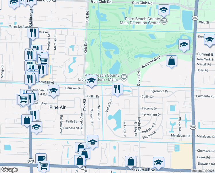 map of restaurants, bars, coffee shops, grocery stores, and more near 3840 Collinwood Lane in West Palm Beach