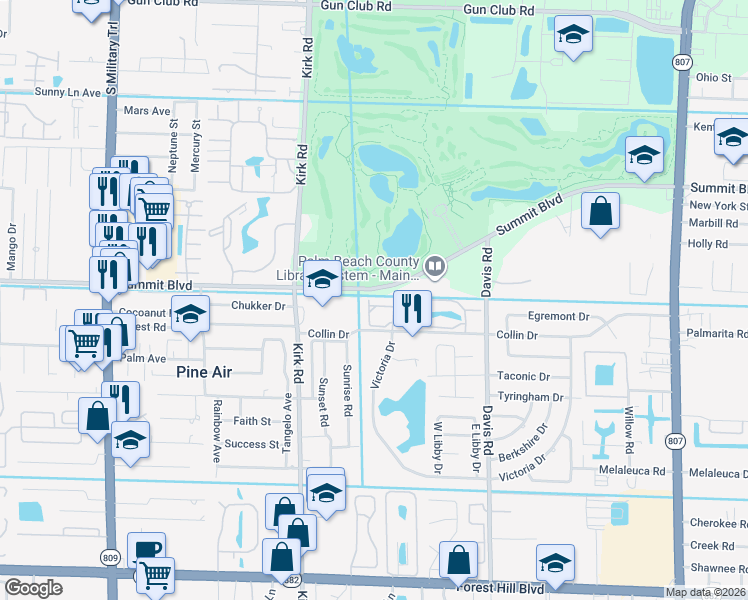map of restaurants, bars, coffee shops, grocery stores, and more near 3840 Collinwood Lane in West Palm Beach