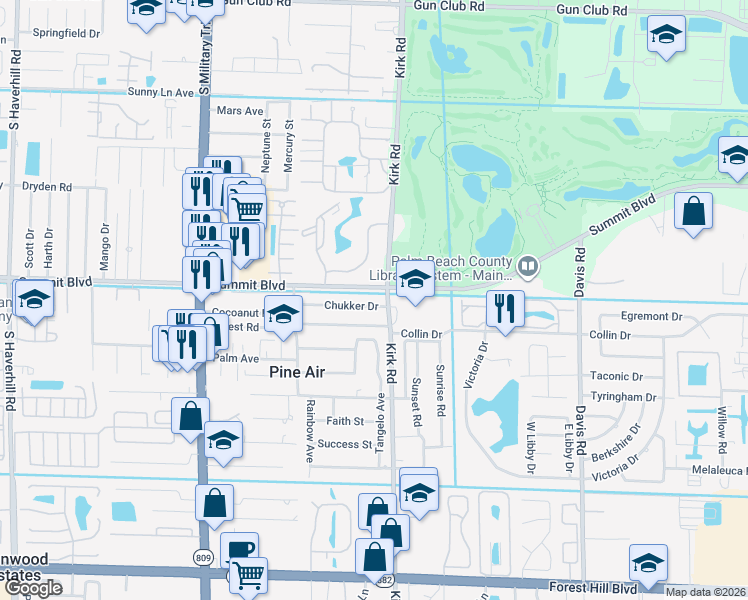 map of restaurants, bars, coffee shops, grocery stores, and more near in Palm Beach County