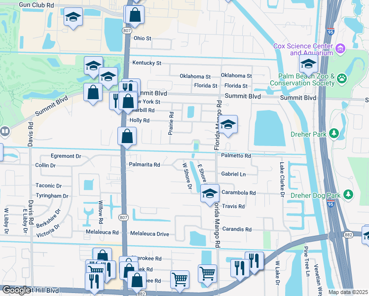 map of restaurants, bars, coffee shops, grocery stores, and more near 2670 Flamango Lake Drive in West Palm Beach