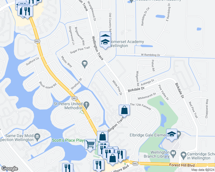 map of restaurants, bars, coffee shops, grocery stores, and more near 1282 The 12th Fairway in Wellington